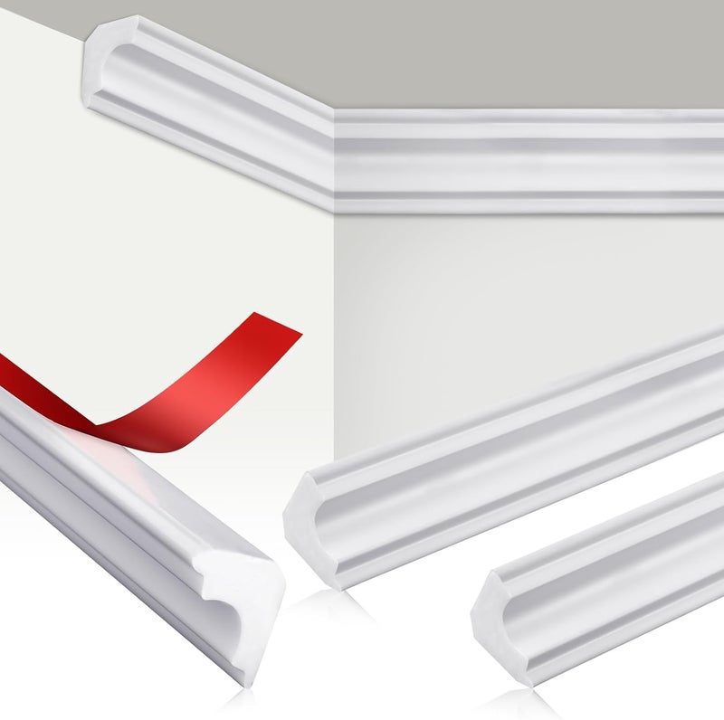 Pushglossy 5 Pcs Peel and Stick Ceiling Crown Molding Trim Total 16.4 ft Length 2" Wide Self-Adhesive Crown Molding Polystyrene Foam Ceiling Trim for DIY Wall Home Hotel Indoor Corner Craft Decor - Image 1